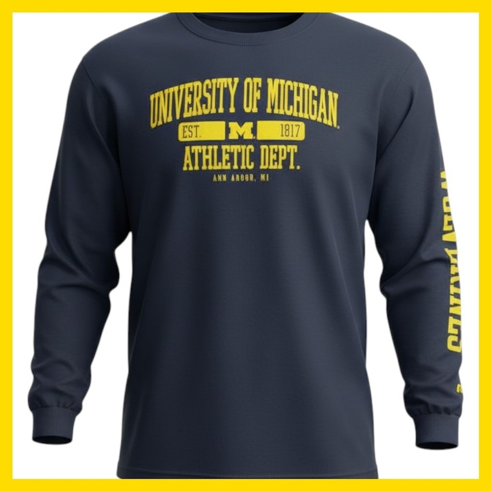 Russell Athletic University of Michigan Wolverines Long Sleeve Shirt Navy 3XL - Picture 1 of 5